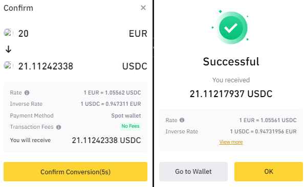 Conversion Euros EUR USDC