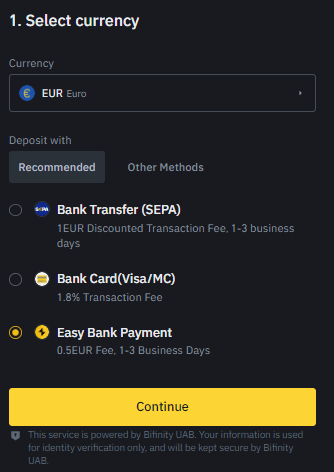 Dépot FIAT sur Binance