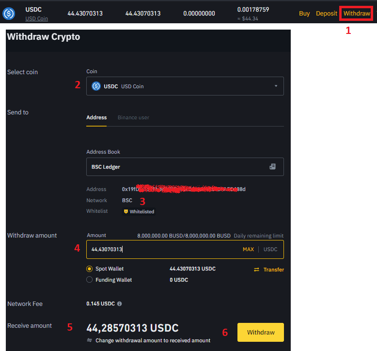 Retrait Binance sur BSC