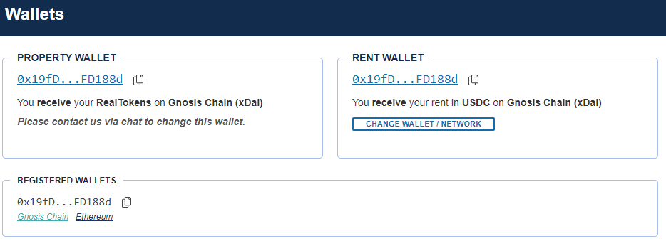 Configuration des adresses Wallet et réseaux