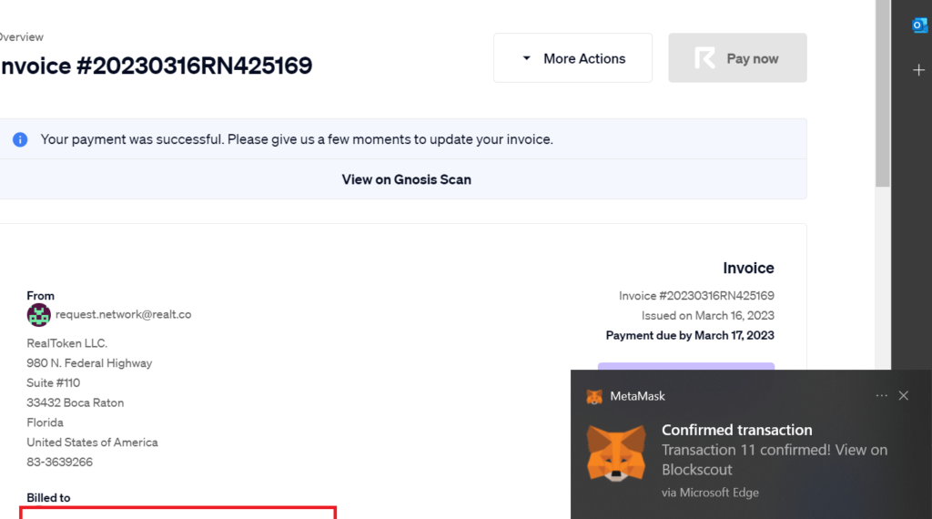 Confirmation Metamask